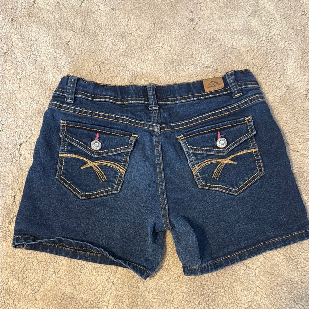 Dark Blue Denim Shorts with Contrast Stitching